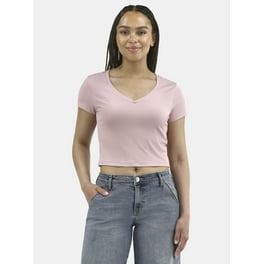 No Boundaries Juniors' Ribbed Short Sleeve Striped Scoop