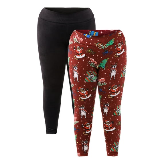 No Boundaries Velour Holiday Leggings, 1 or 2-Pack, Women's and Women's Plus