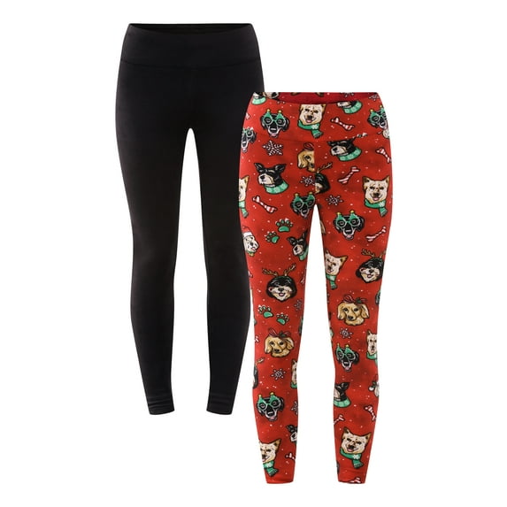 No Boundaries Velour Holiday Leggings, 1 or 2-Pack, Women's and Women's Plus