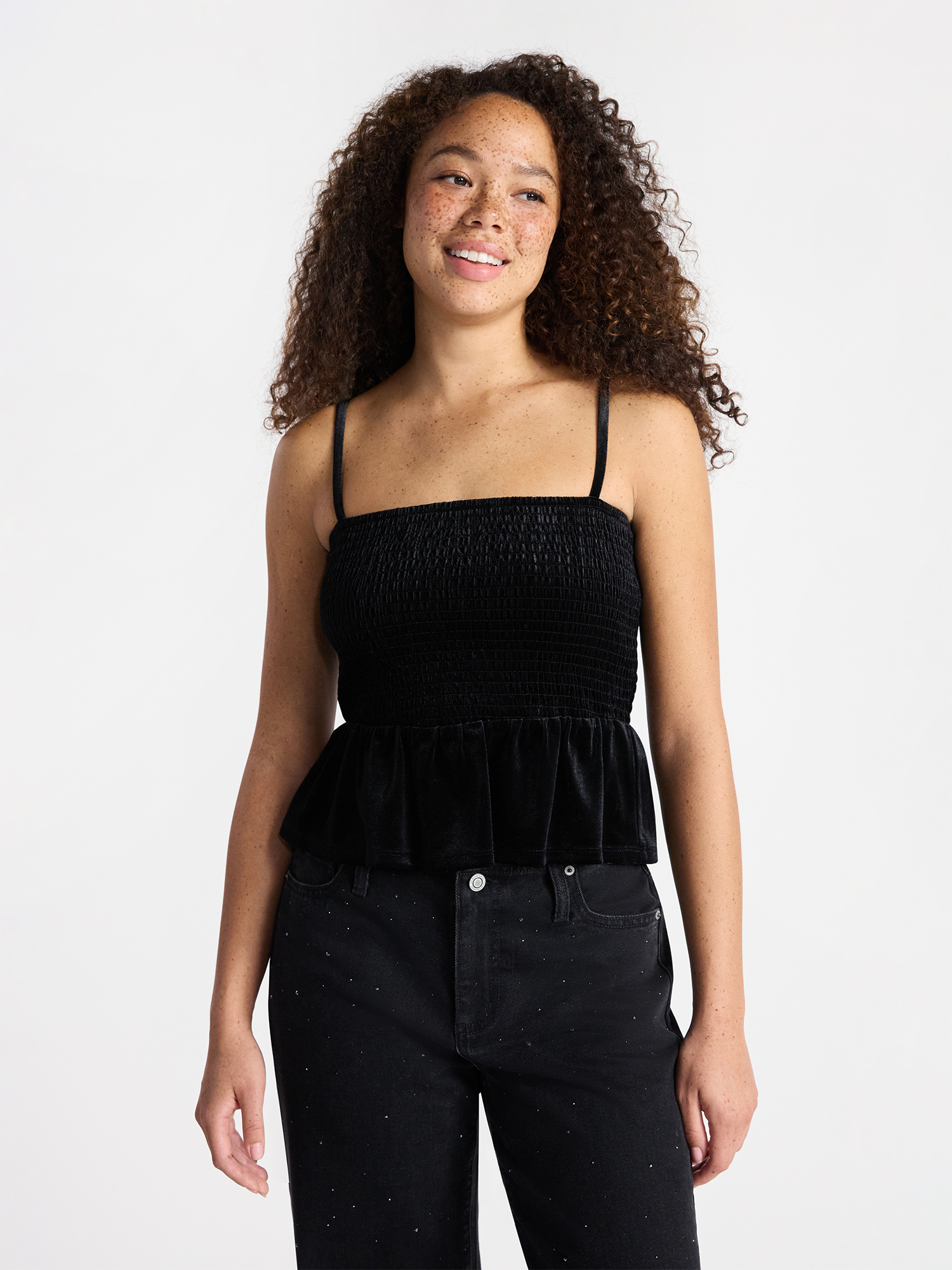 No Boundaries Velvet Smocked Peplum Cami, Women's