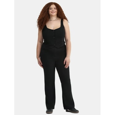 No Boundaries Cropped Crepe Vest and Pants Set, 2-Piece, Women's Plus