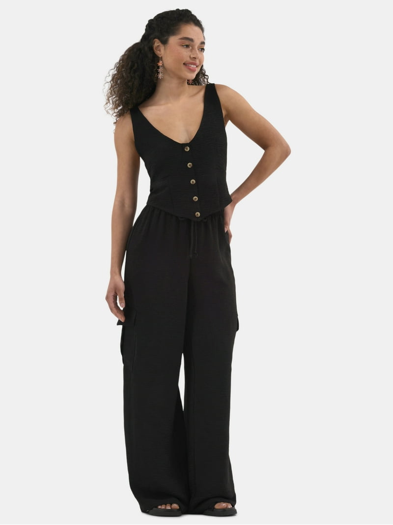 No Boundaries Vest and Cargo Pants Outfit Set, 2-Piece, Women's