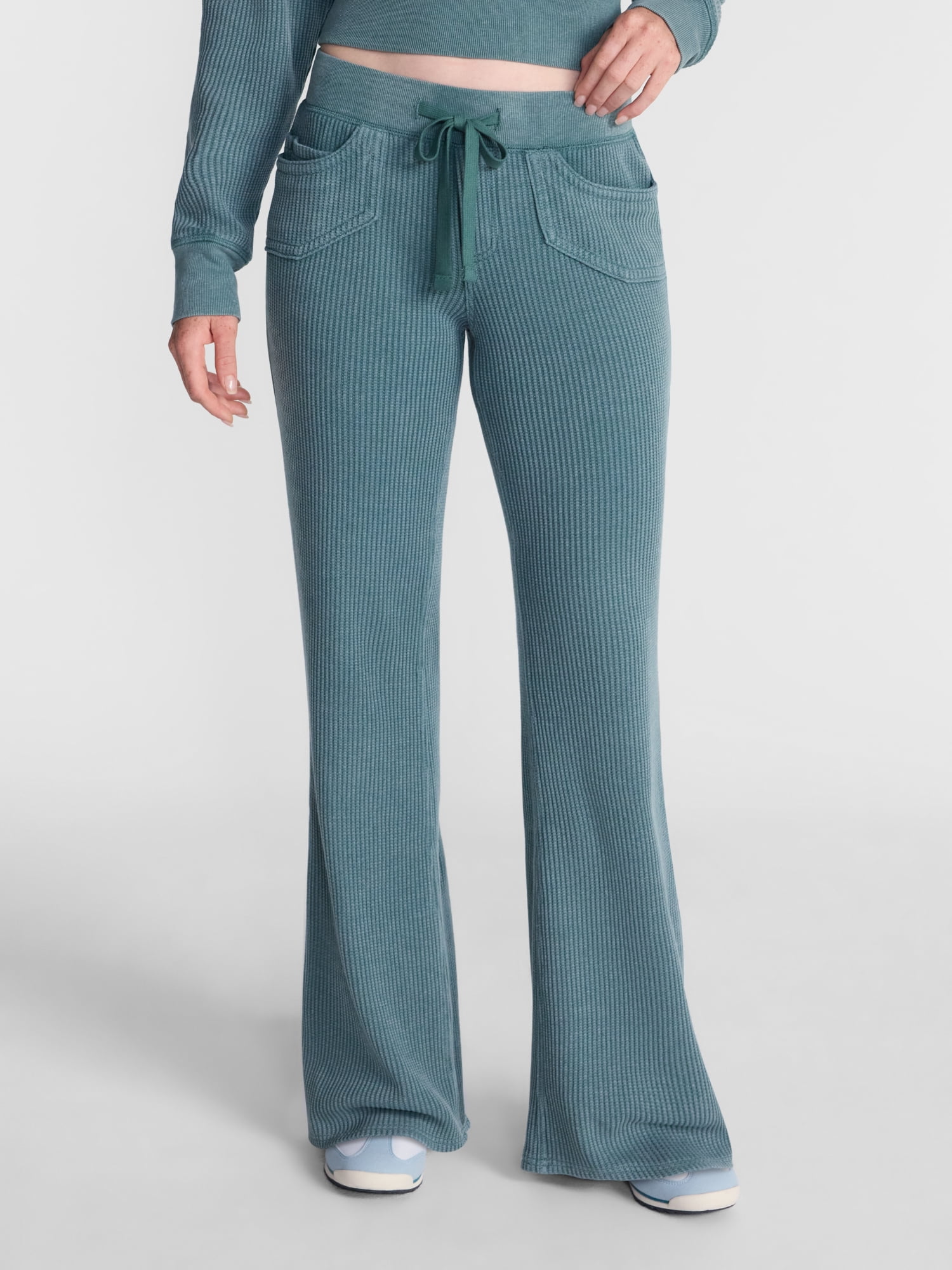 No Boundaries Waffle Knit Flare Pants, 31.5'' Inseam, Women's XXS-XXL