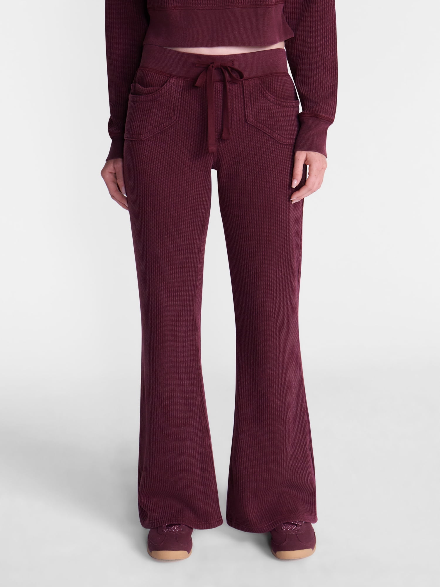 No Boundaries Waffle Knit Flare Pants, 31.5'' Inseam, Women's XXS-XXL