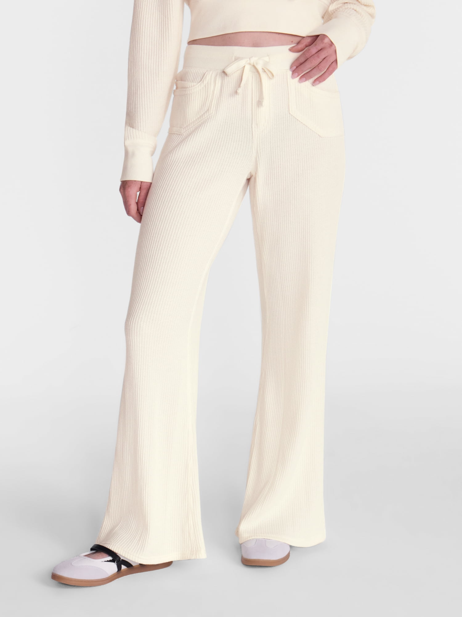 No Boundaries Waffle Knit Flare Pants, 31.5'' Inseam, Women's XXS-XXL