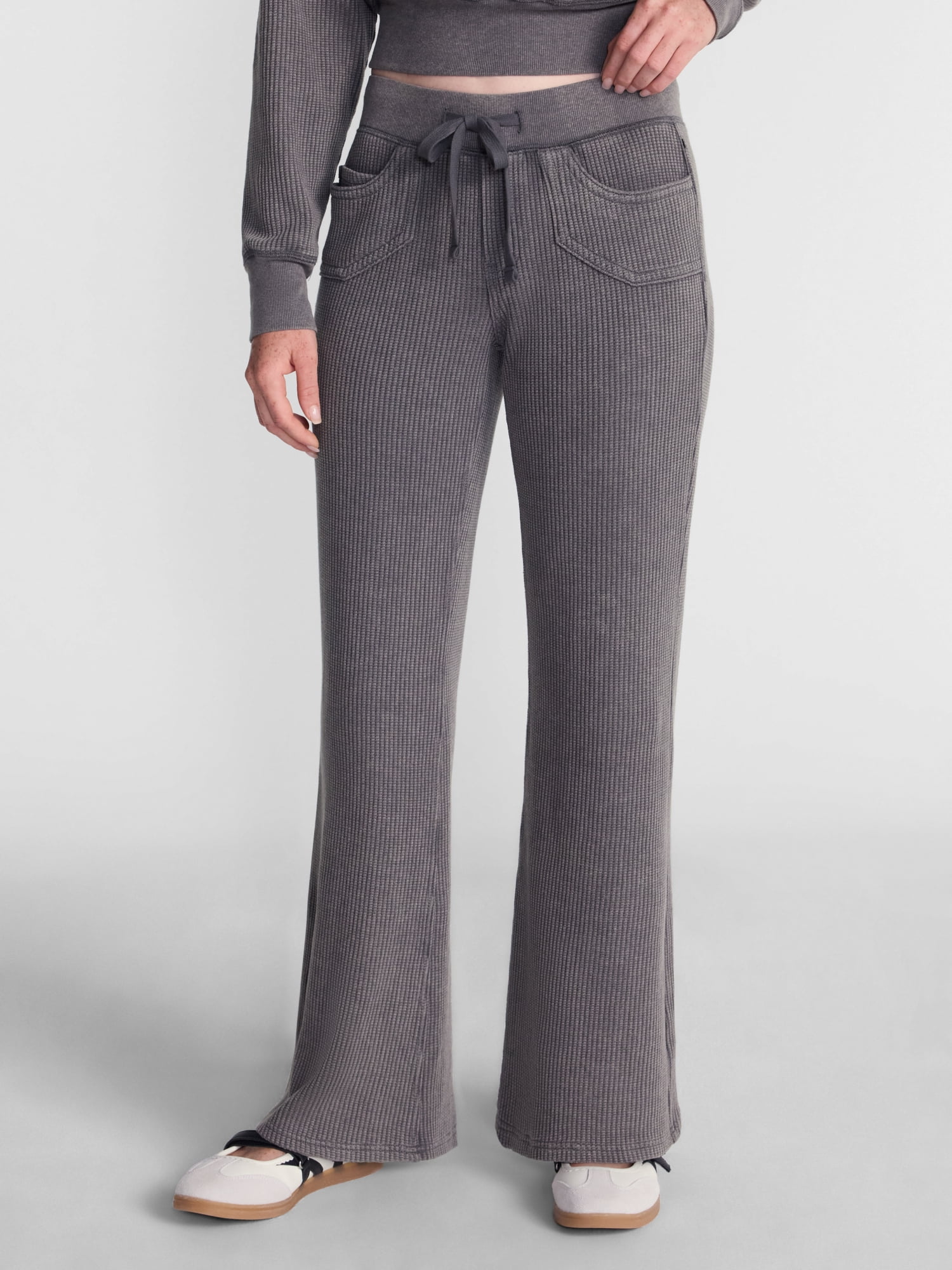 No Boundaries Waffle Knit Flare Pants, 31.5'' Inseam, Women's XXS-XXL