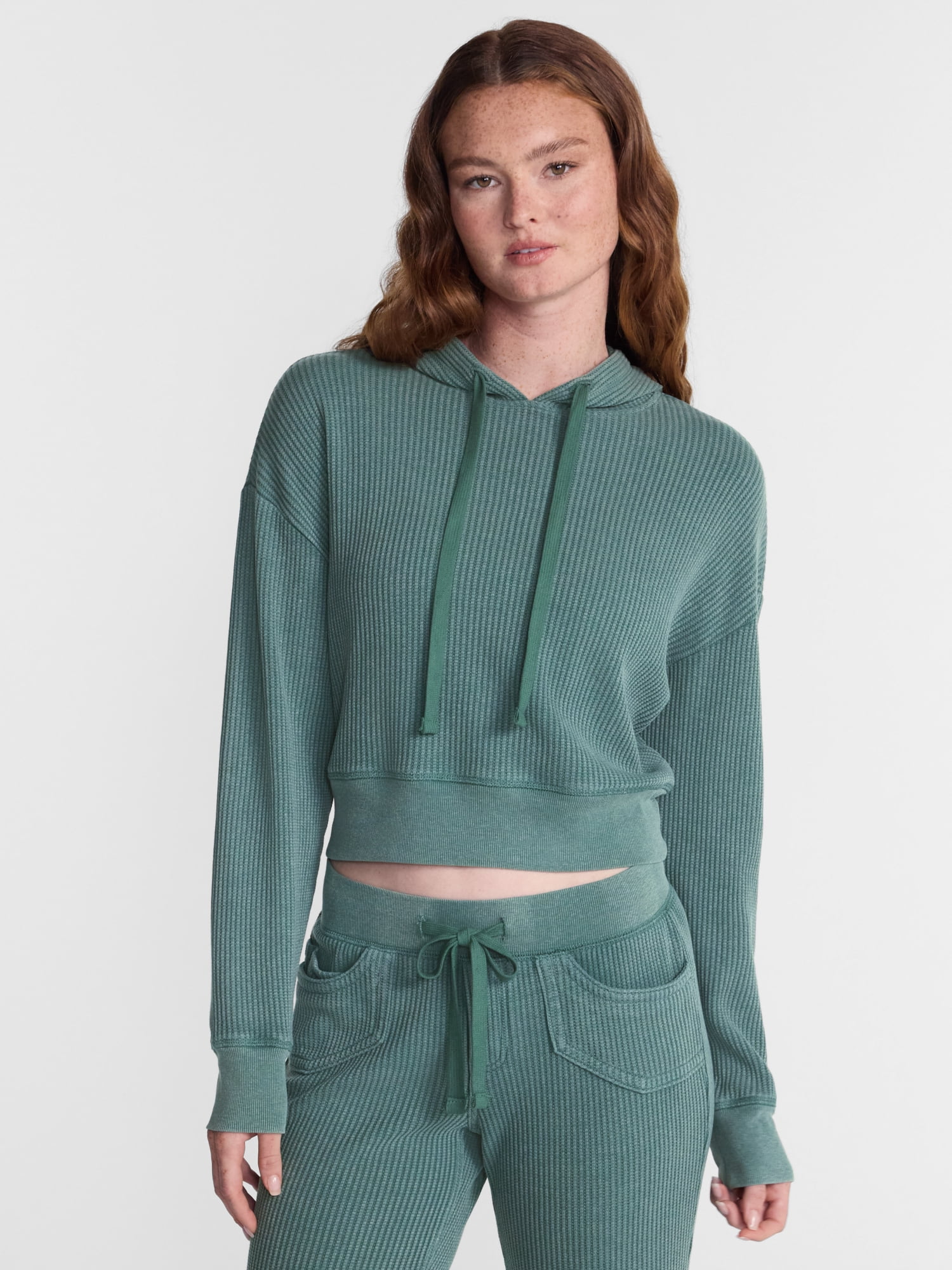 No Boundaries Waffle Knit Hoodie, Women's XXS-XXL