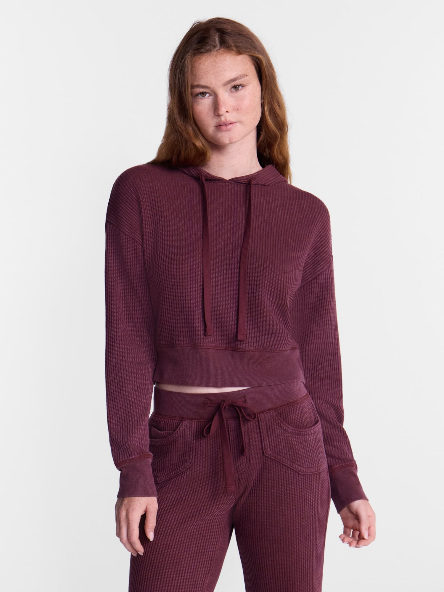 No Boundaries Waffle Knit Hoodie, Women's XXS-XXL