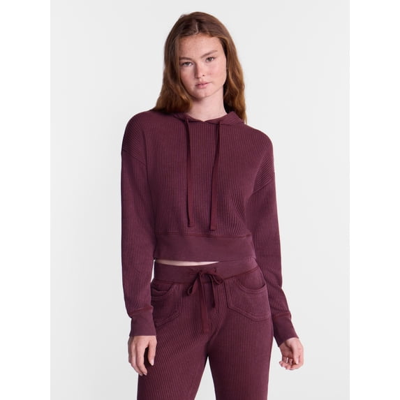 No Boundaries Waffle Knit Hoodie, Women's XXS-XXL