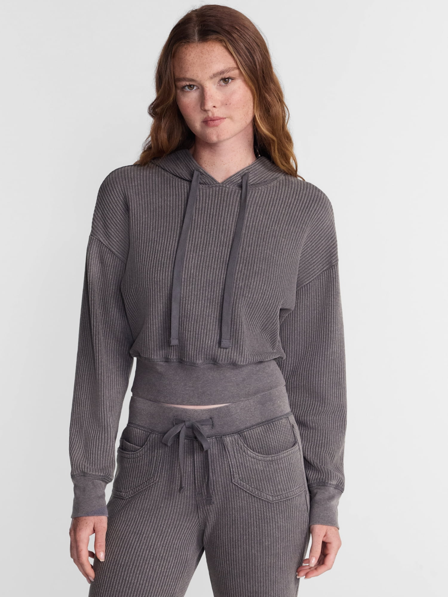 No Boundaries Waffle Knit Hoodie, Women's XXS-XXL