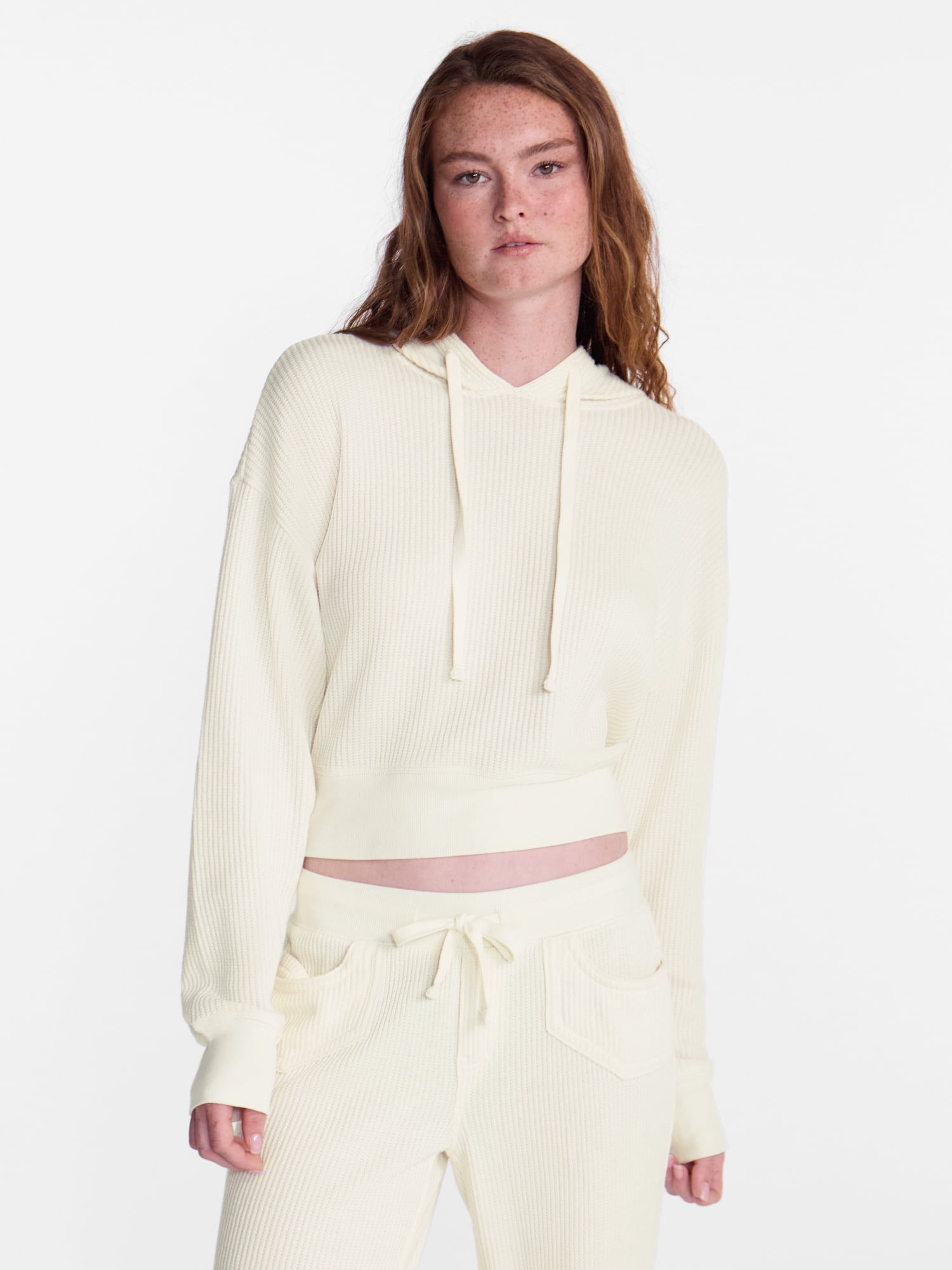 No Boundaries Waffle Knit Hoodie, Women's XXS-XXL