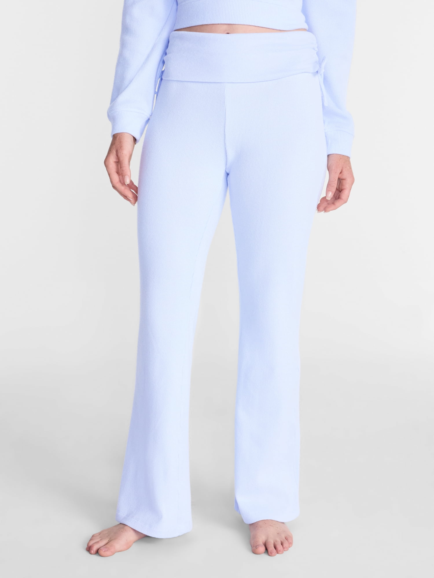 No Boundaries Waffle Knit Foldover Pants, 31.5'' Inseam, Women’s and Women's Plus XS-2X