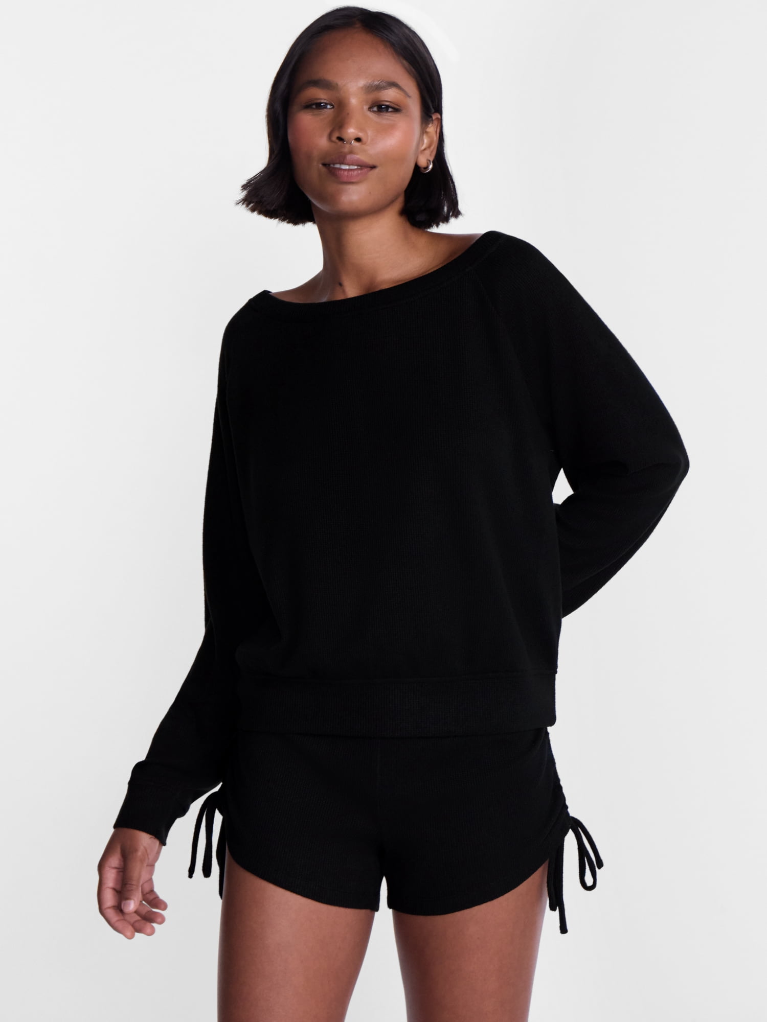 No Boundaries Waffle Knit Sleep Top, Women’s and Women’s Plus XS-2X
