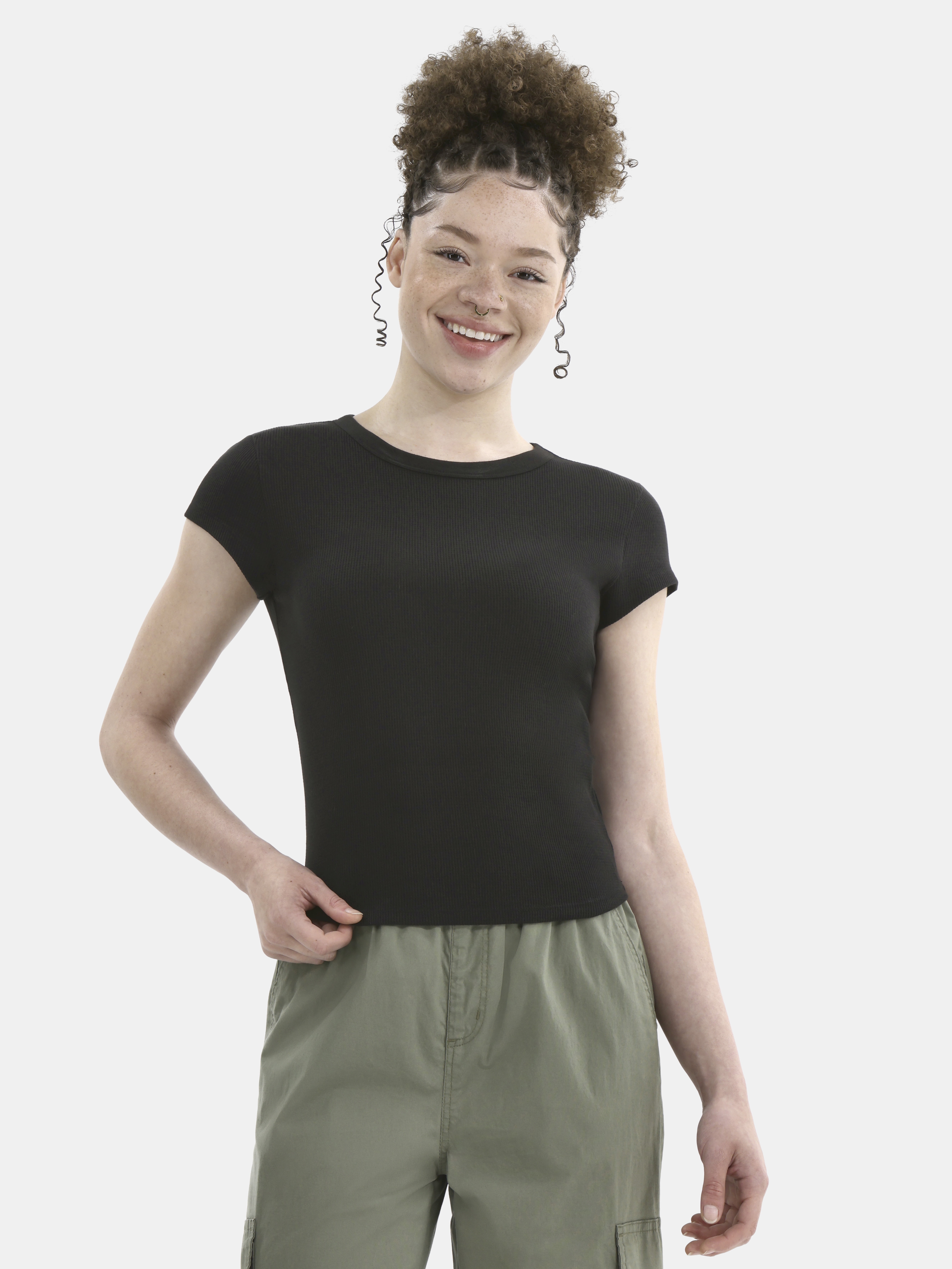 No Boundaries Waffle Tee, Women's - Walmart.com