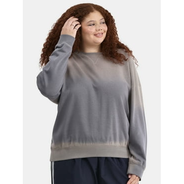 No Boundaries Washed Crewneck Sweatshirt, Lightweight, Women’s Plus