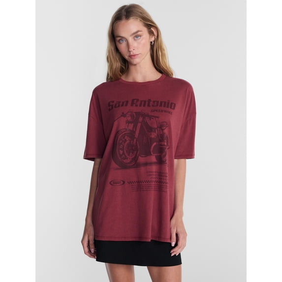 No Boundaries Washed Graphic Boyfriend Tee, Women's XXS-XXL