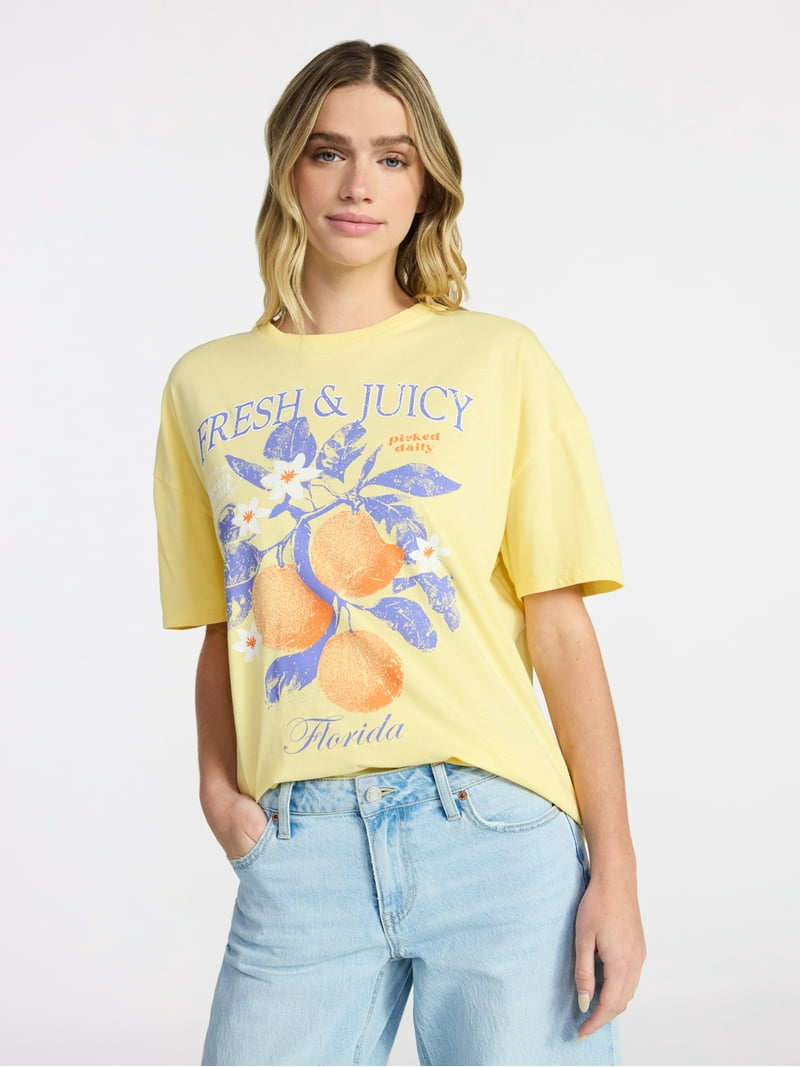 No Boundaries Washed Graphic Boyfriend Tee, Women's XXS-XXL