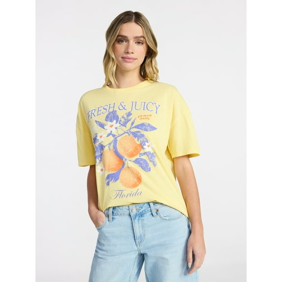 No Boundaries Washed Graphic Boyfriend Tee, Women's XXS-XXL