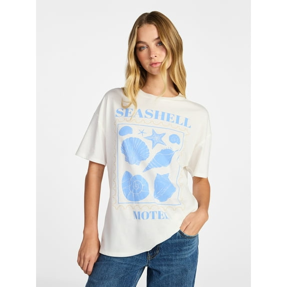 No Boundaries Washed Graphic Boyfriend Tee, Women's XXS-XXL