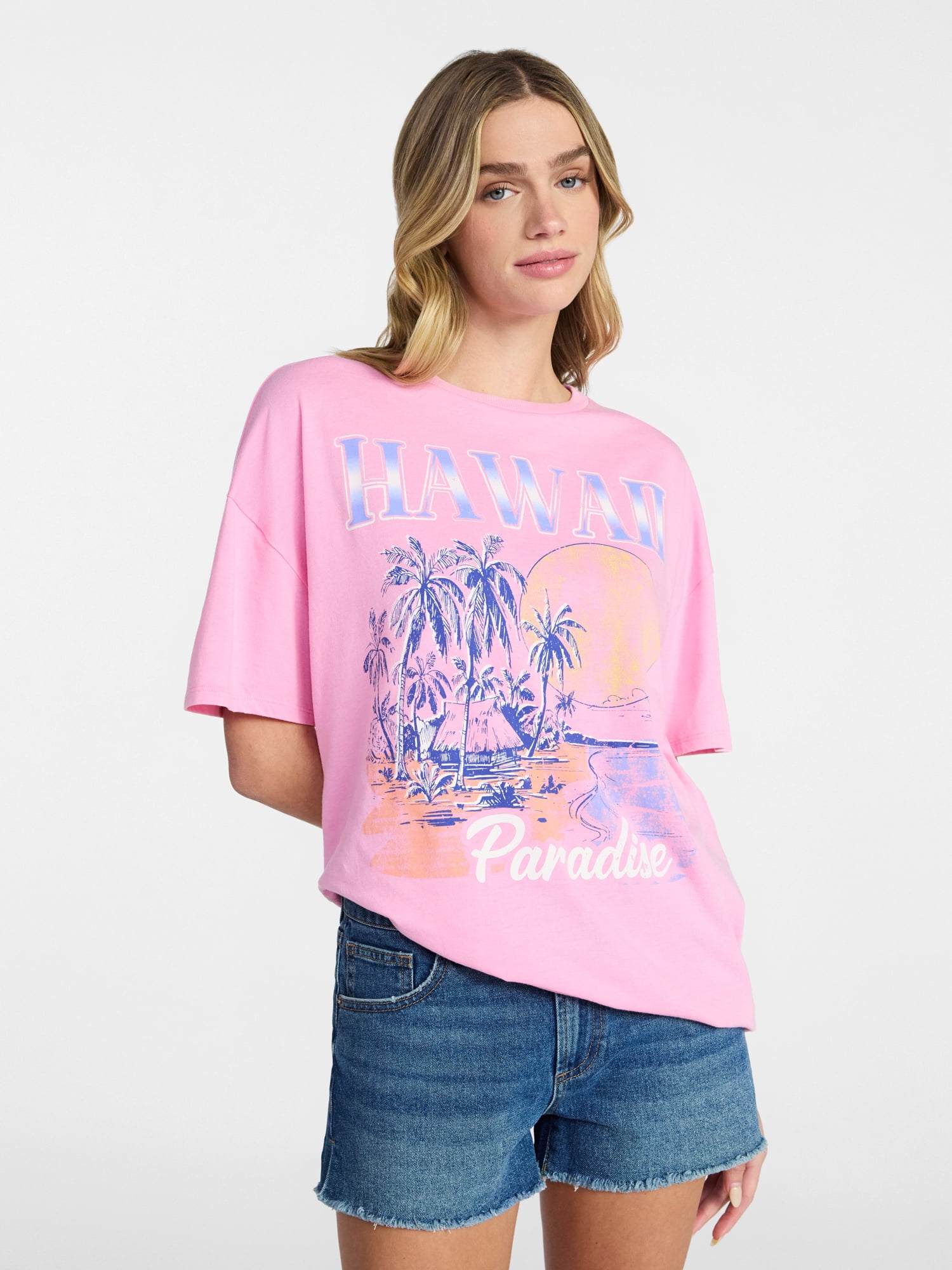 No Boundaries Washed Graphic Boyfriend Tee, Women's XXS-XXL