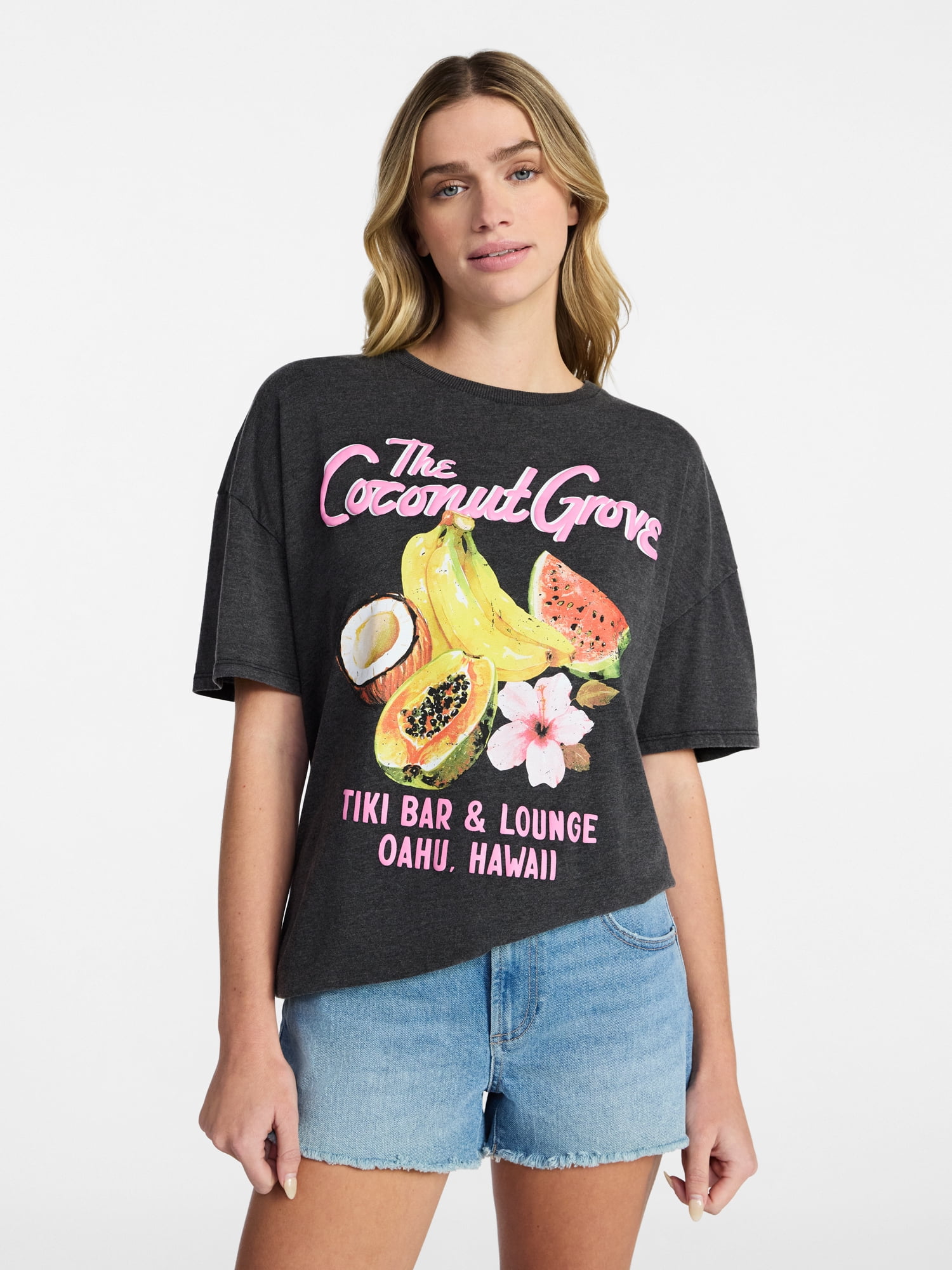 No Boundaries Washed Graphic Boyfriend Tee, Women's XXS-XXL