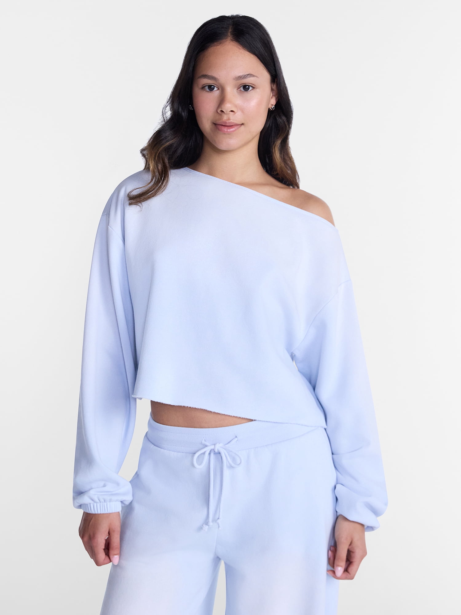 No Boundaries Mineral Wash Off the Shoulder Sweatshirt, Women's XXS-XXL