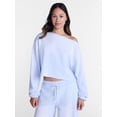 thumbnail image 1 of No Boundaries Mineral Wash Off the Shoulder Sweatshirt, Women's XXS-XXL, 1 of 6