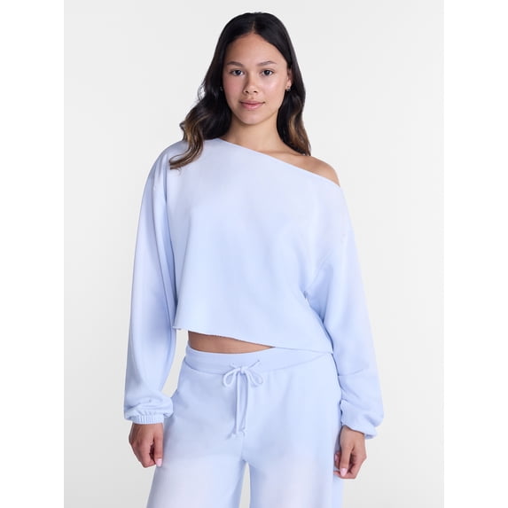 No Boundaries Mineral Wash Off the Shoulder Sweatshirt, Women's XXS-XXL