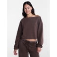 thumbnail image 1 of No Boundaries Mineral Wash Off the Shoulder Sweatshirt, Women's XXS-XXL, 1 of 6