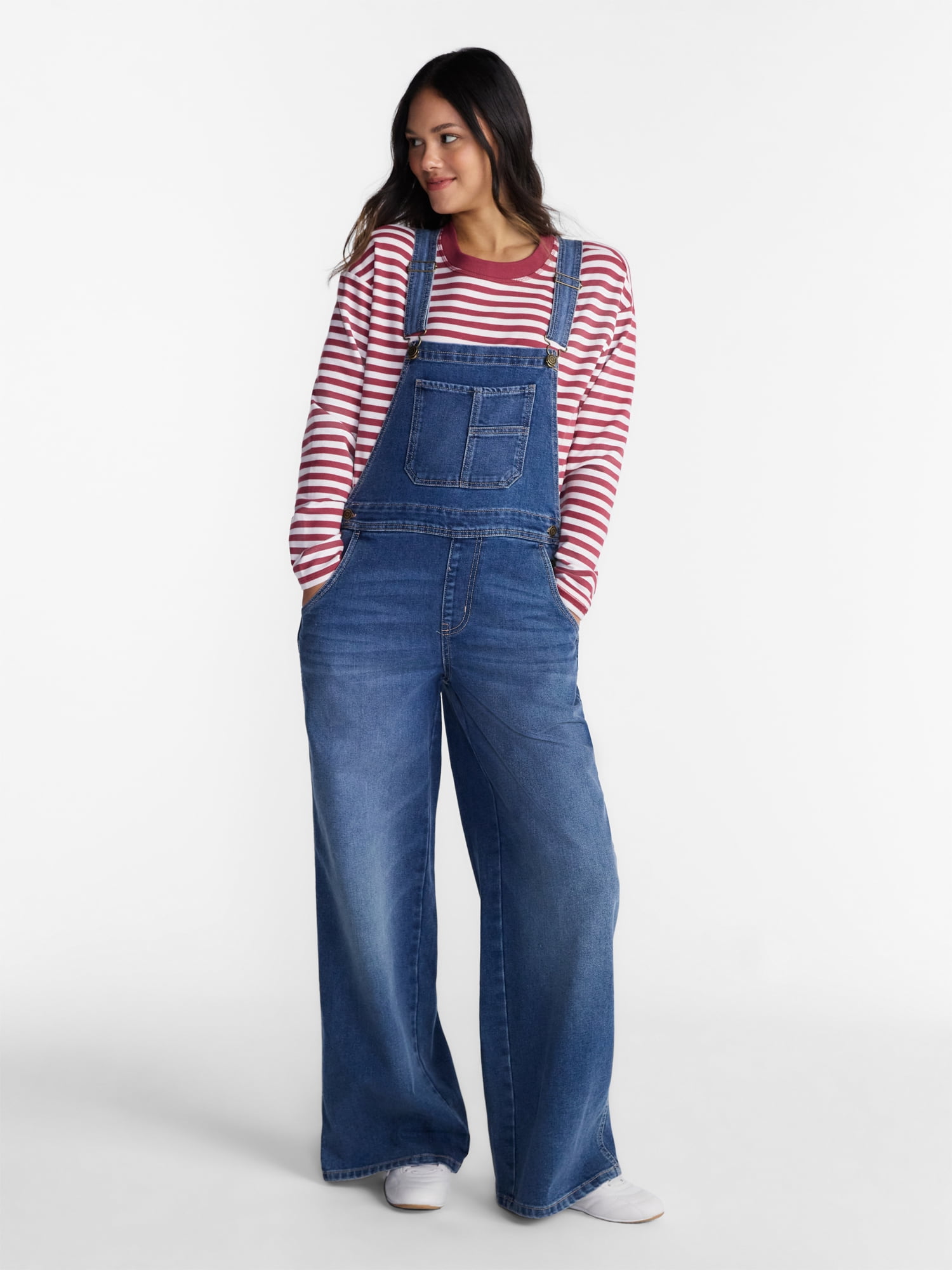 No Boundaries Wide Leg Baggy Overalls, Women's XXS-XXL