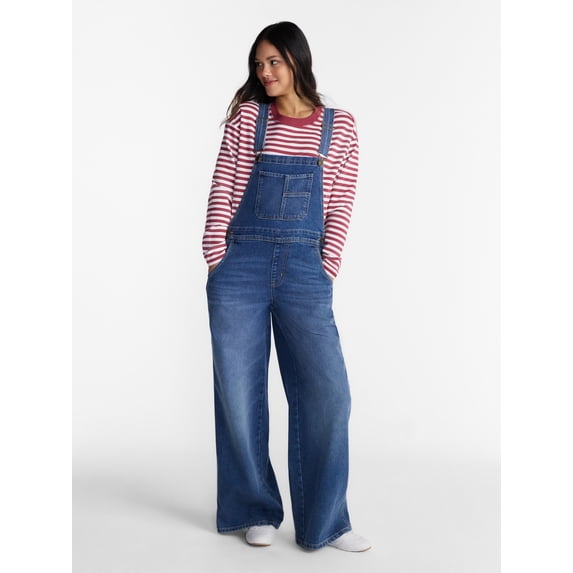 No Boundaries Wide Leg Baggy Overalls, Women's XXS-XXL