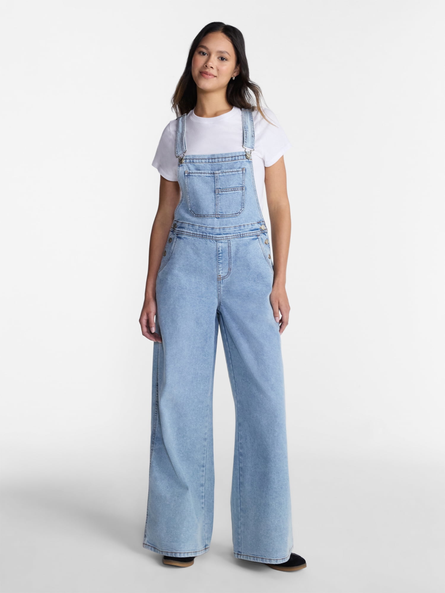 No Boundaries Wide Leg Baggy Overalls, Women's XXS-XXL