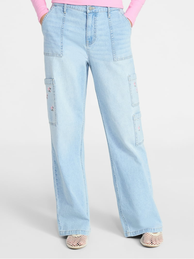 No Boundaries Wide Leg Cargo Pants, 31'' Inseam, Women's and