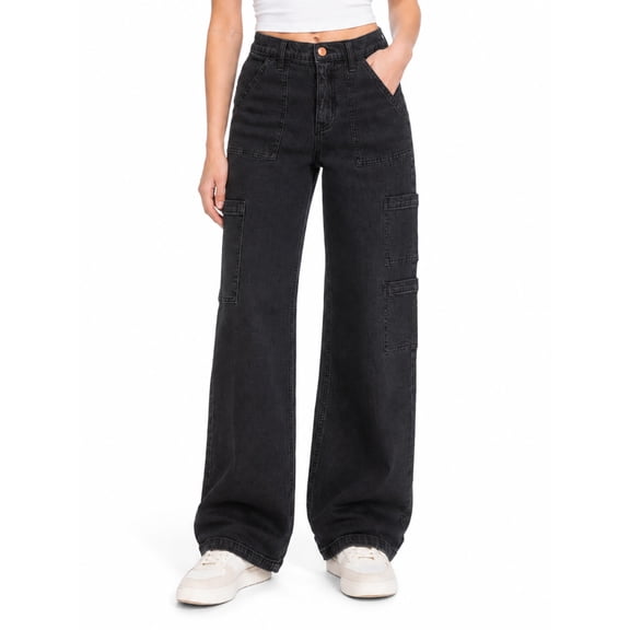 No Boundaries Wide Leg Cargo Pants, 31'' Inseam, Women's
