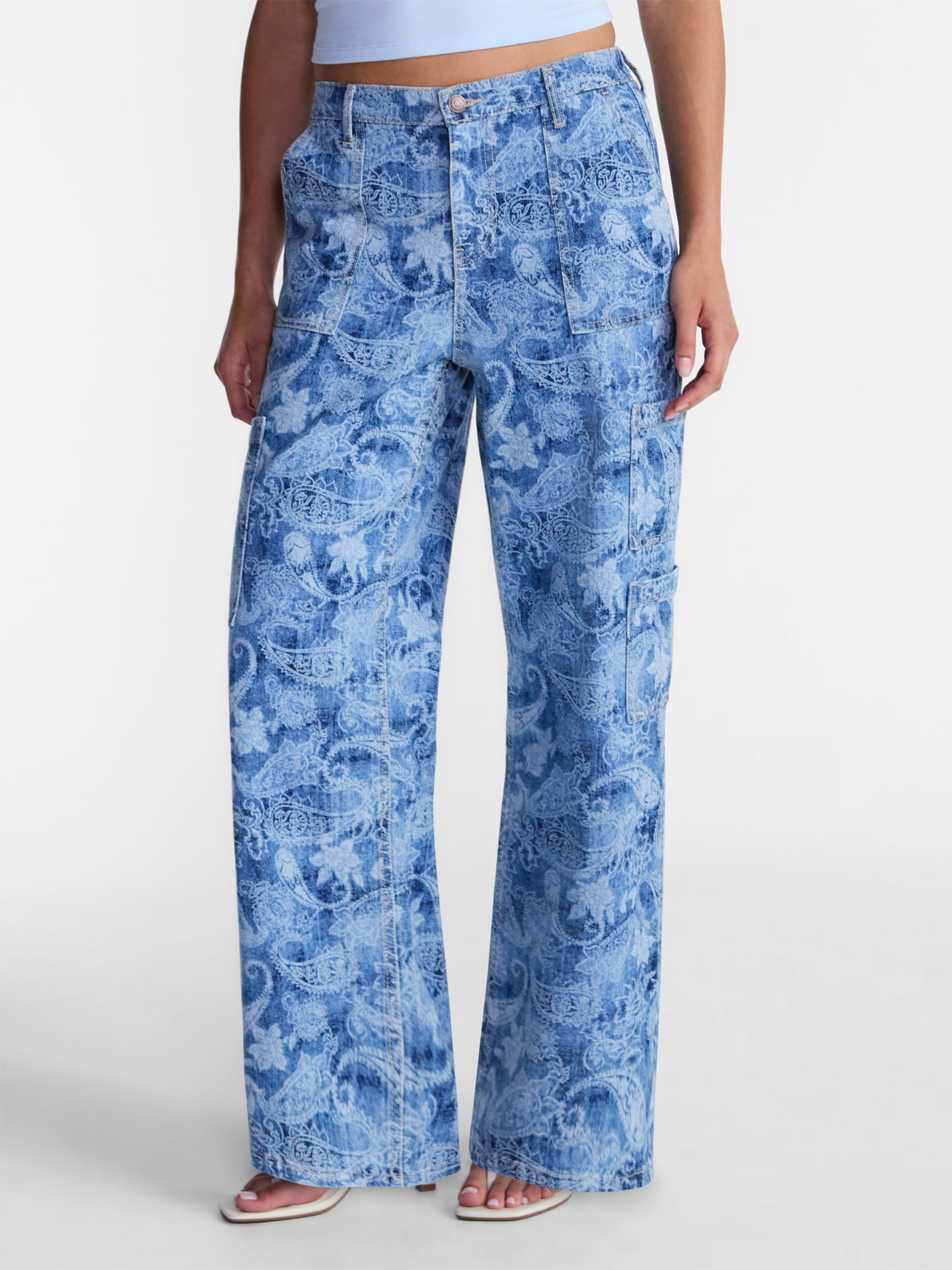 No Boundaries Wide Leg Cargo Pants, 33'' Inseam, Women's