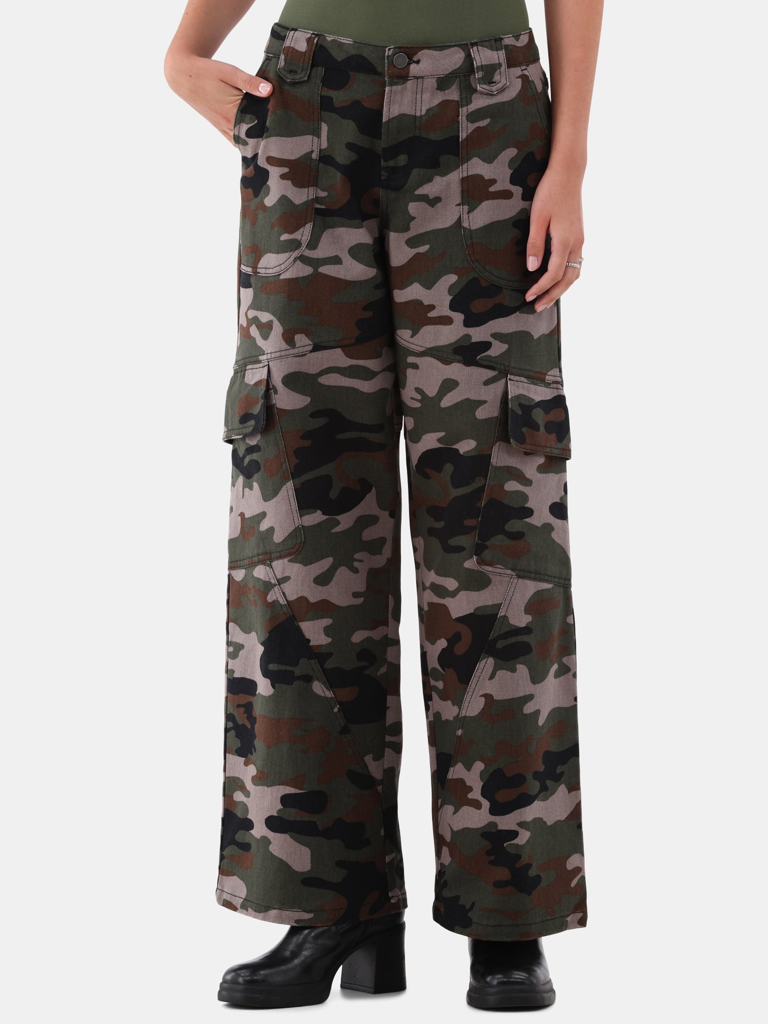 No Boundaries Wide Leg Cargo Pants, Women's - Walmart.com