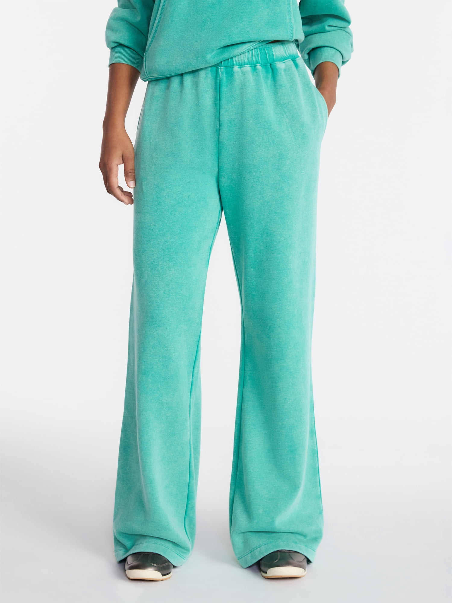 No Boundaries Washed Fleece Wide Leg Pants, 31" Inseam, Women's XXS-XXL