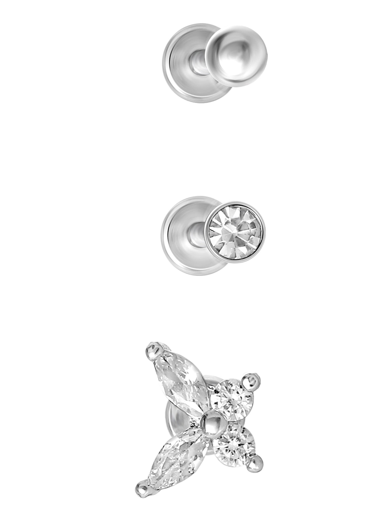 No Boundaries Women's 18G Stainless Steel Cartilage Piercing Set, 3-Piece Assorted Jewelry