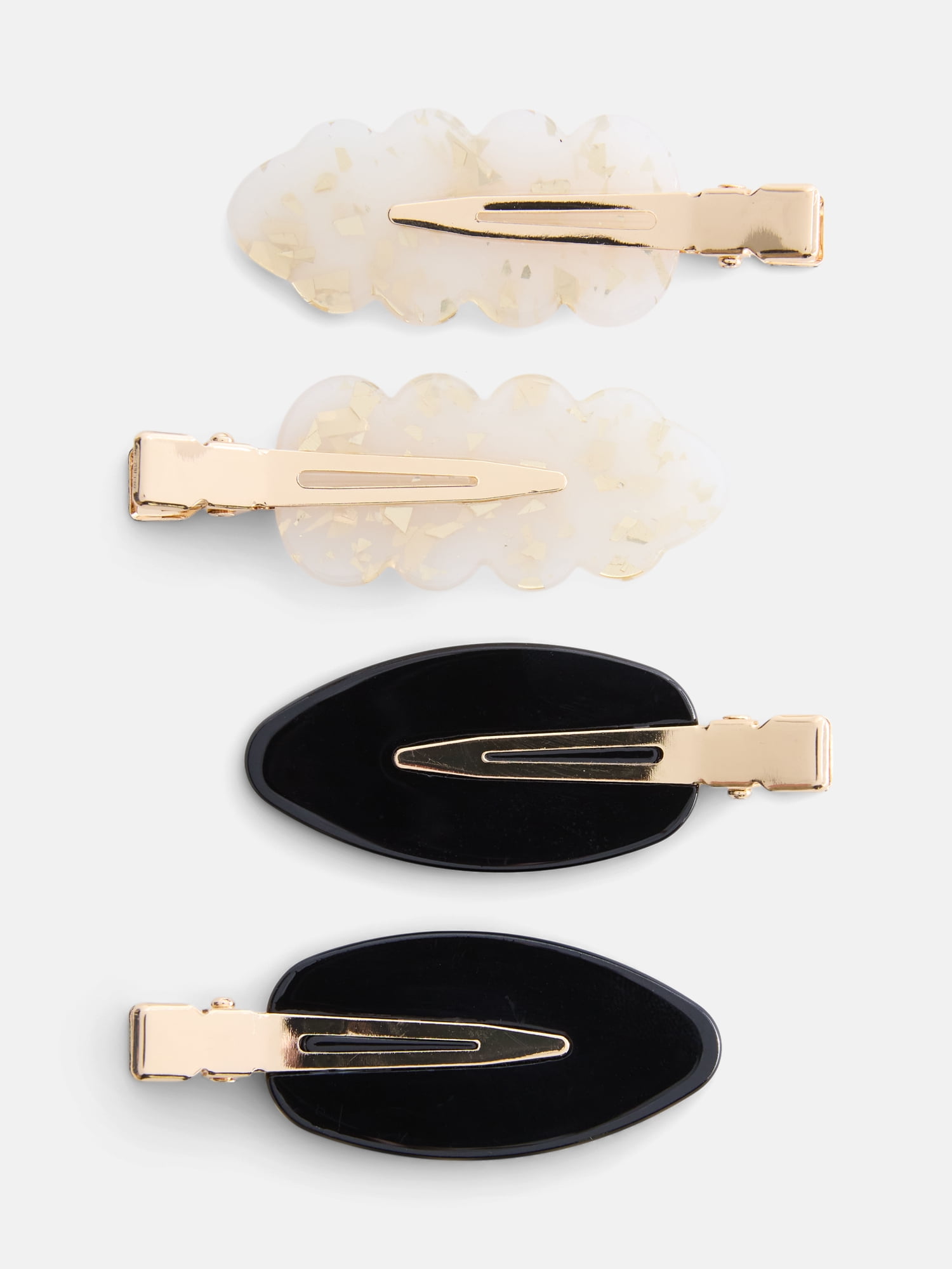 No Boundaries Women's Sculpted Creaseless Hair Clip Set, 4-Pack, Ivory/Black