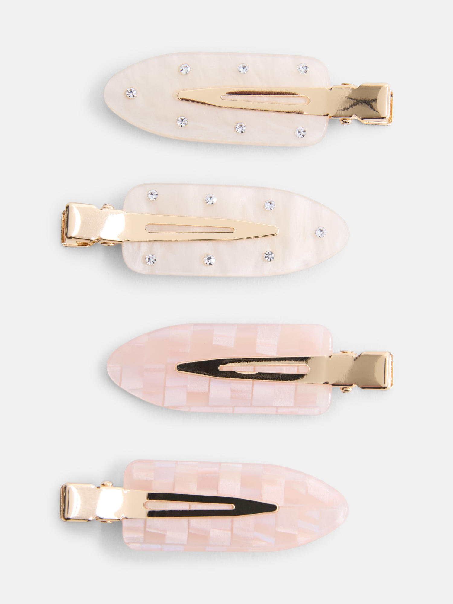 No Boundaries Women's Embellished Creaseless Hair Clip Set, 4-Pack, Ivory/Blush