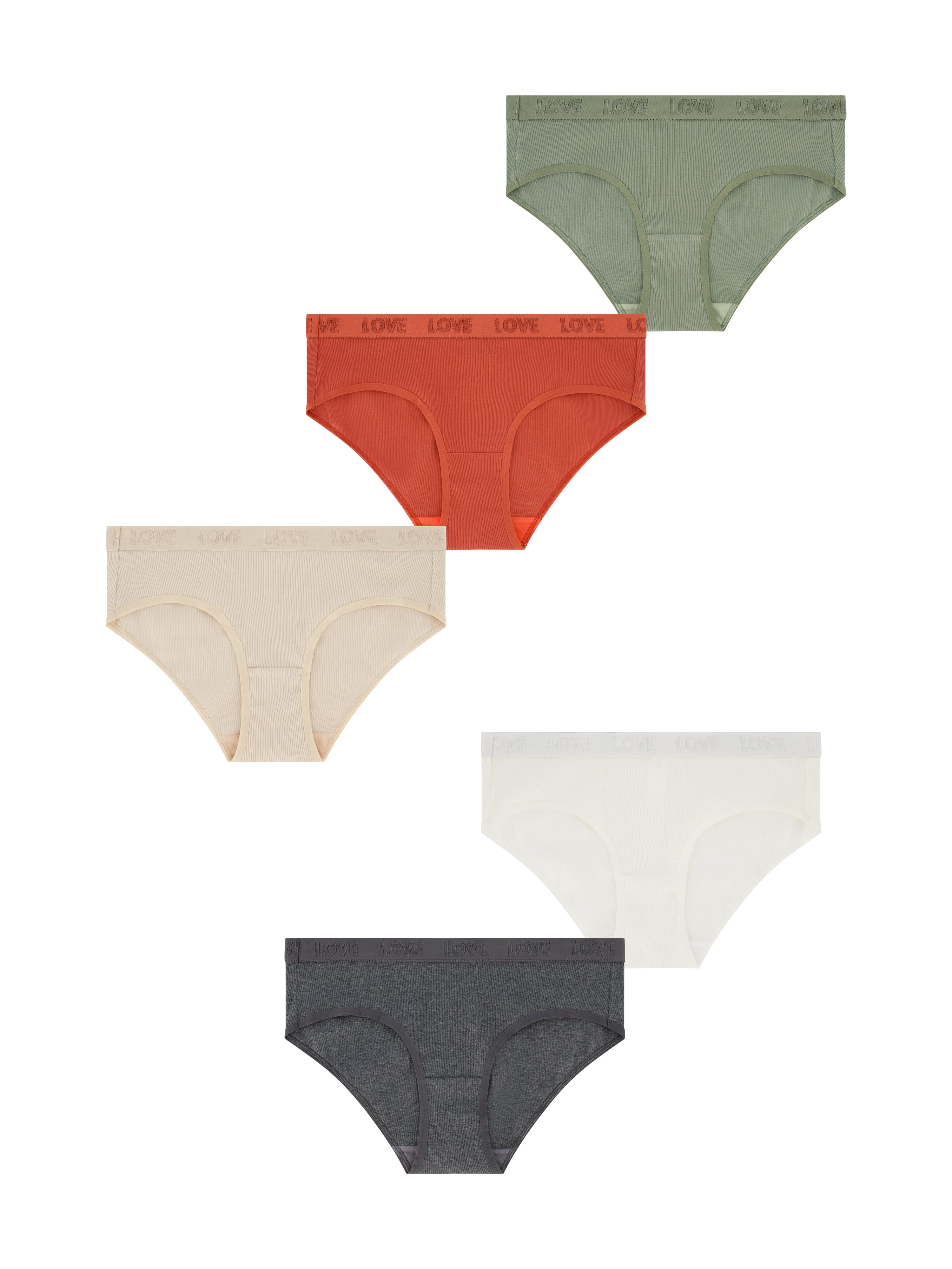 No Boundaries Women's Stretch Ribbed Hipster, Underwear 5 Pack, XS-XXXL