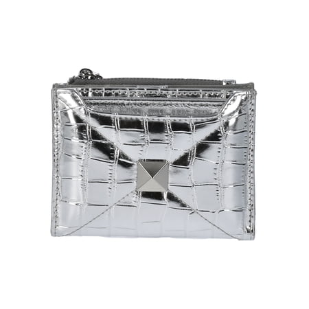 No Boundaries Women's Addison Bi-Fold Wallet with Card Case, Metallic Silver-Tone