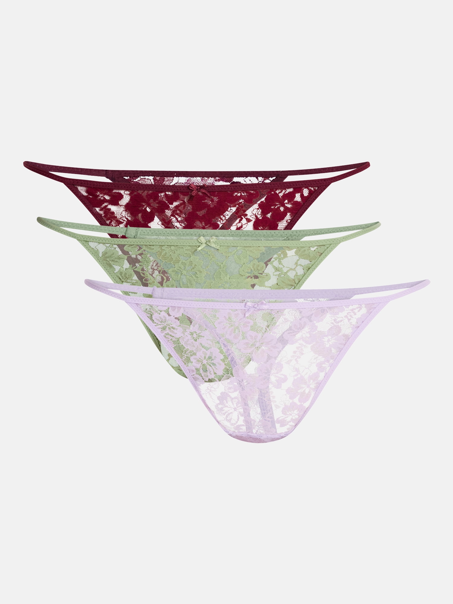 No Boundaries Women’s All Over Lace Thong Underwear, 3-Pack, Sizes XS-XXXL