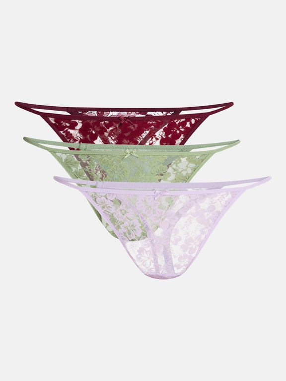 Flirt Lace Thong Underwear, 3 Pack, Women's XS-XXXL