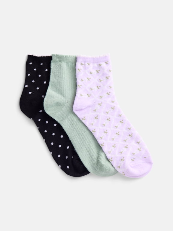 Women's Ankle Socks, 3-Pack, Size 4-10