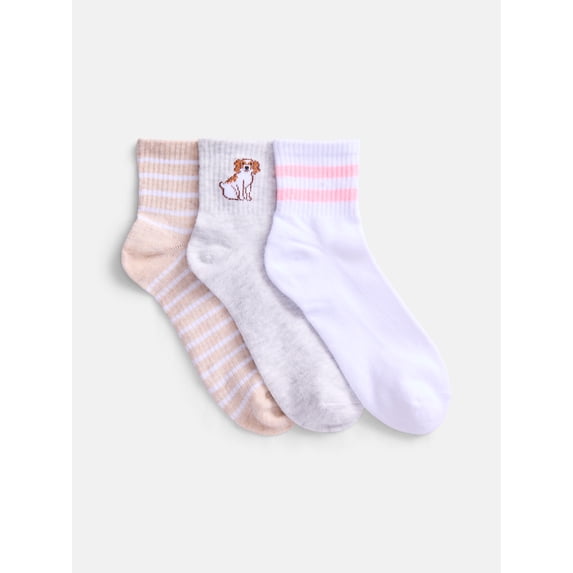 No Boundaries Women's Ankle Socks, 3-Pack, Size 4-10