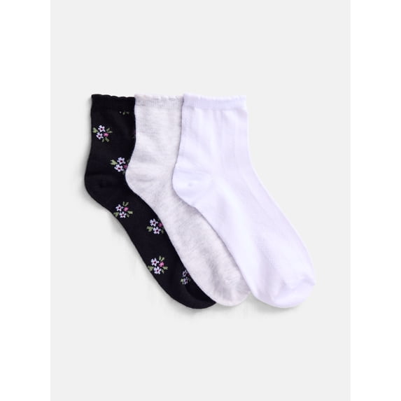 No Boundaries Women's Ankle Socks, 3-Pack, Size 4-10