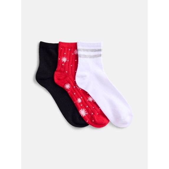 No Boundaries Women's Ankle Socks, 3-Pack, Size 4-10