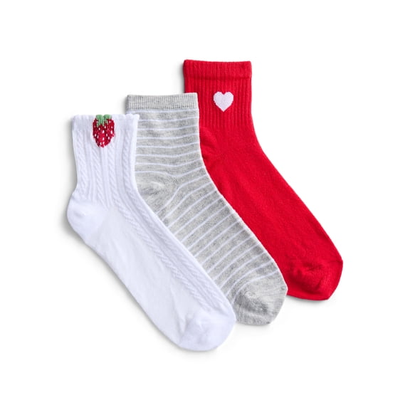 No Boundaries Ankle Socks, 3-Pack, Women's, Size 4-10