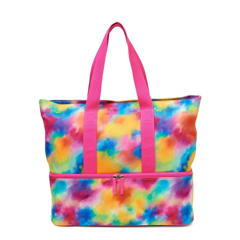 No Boundaries Women’s Beach Bag with Zip Bottom Cooler Multi Tie Dye